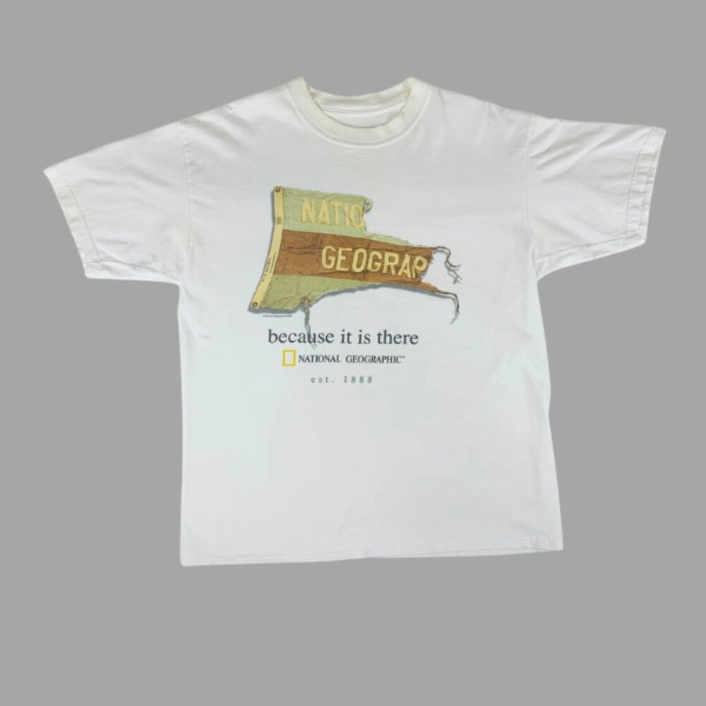 White - Vintage National Geographic T-Shirt Because It Is There
